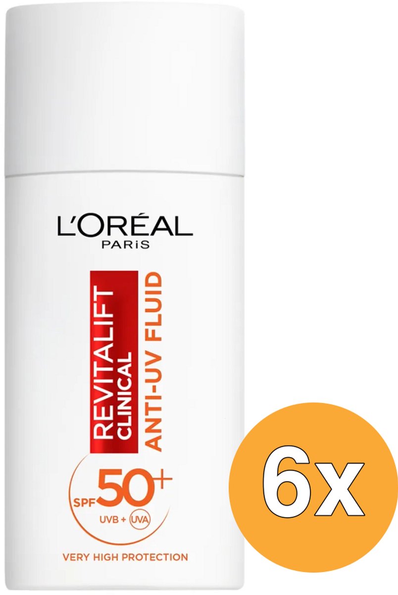 6x L'Oréal Paris Revitalift Fluid Anti UV Met Vitamine C (50 ml)