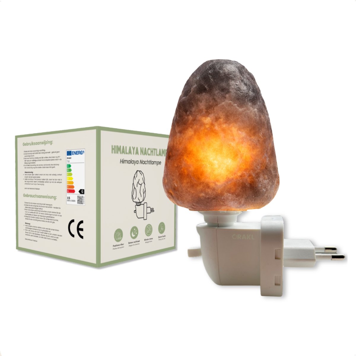 Orakl Himalaya Nachtlampje Meteor – 1 KG en ca. 14 cm - Zoutlamp - Wandlamp - Echt & Puur Himalayazout Grijs