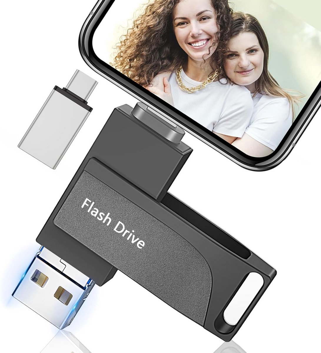 4-in-1 USB-stick 256 GB fotostick extern geheugen voor mobiel iOS Android laptop PC