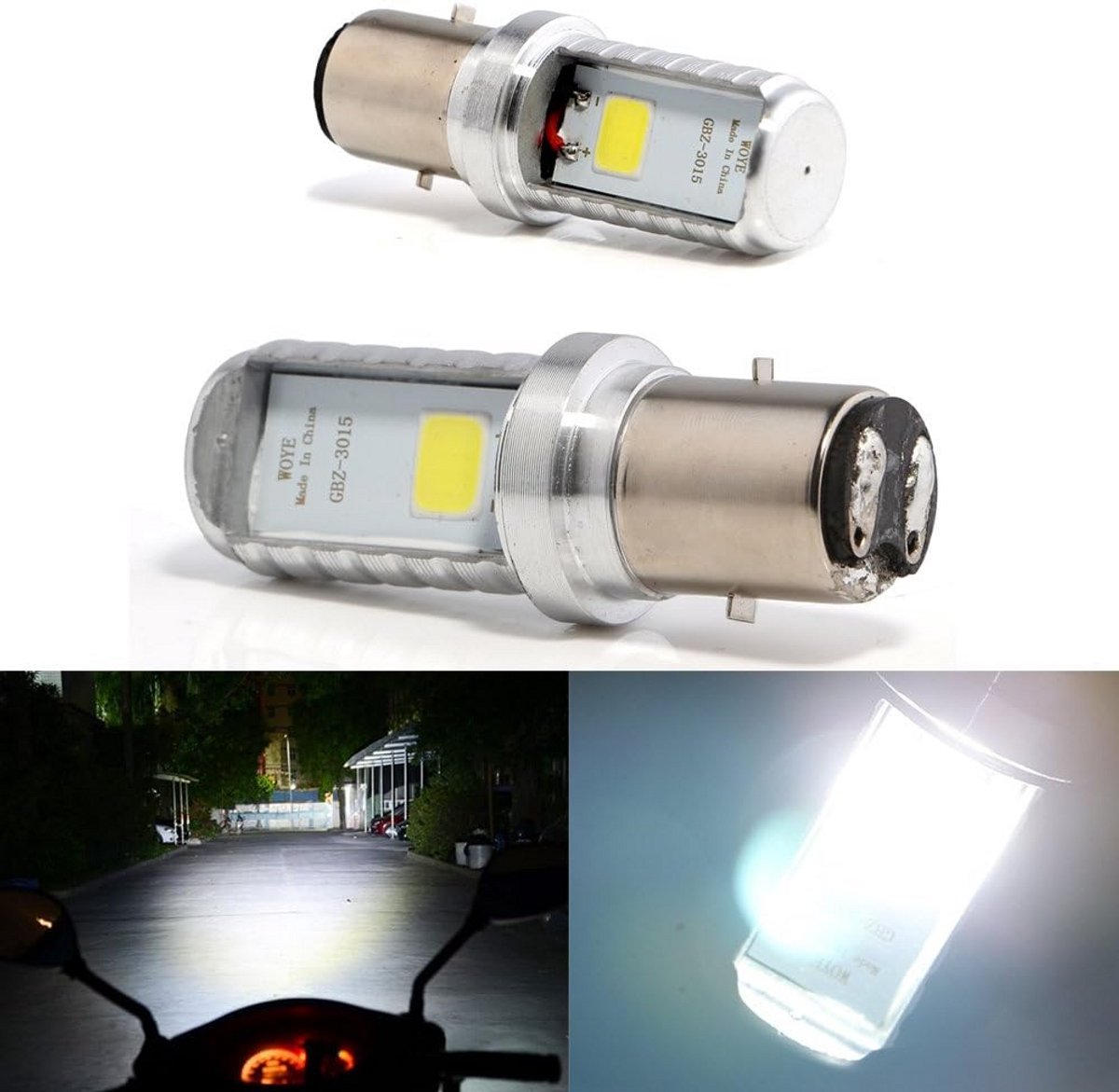 2x Krachtige BA20D LED Motorfiets Koplampen Wit Hoog/Laag Licht 900LM