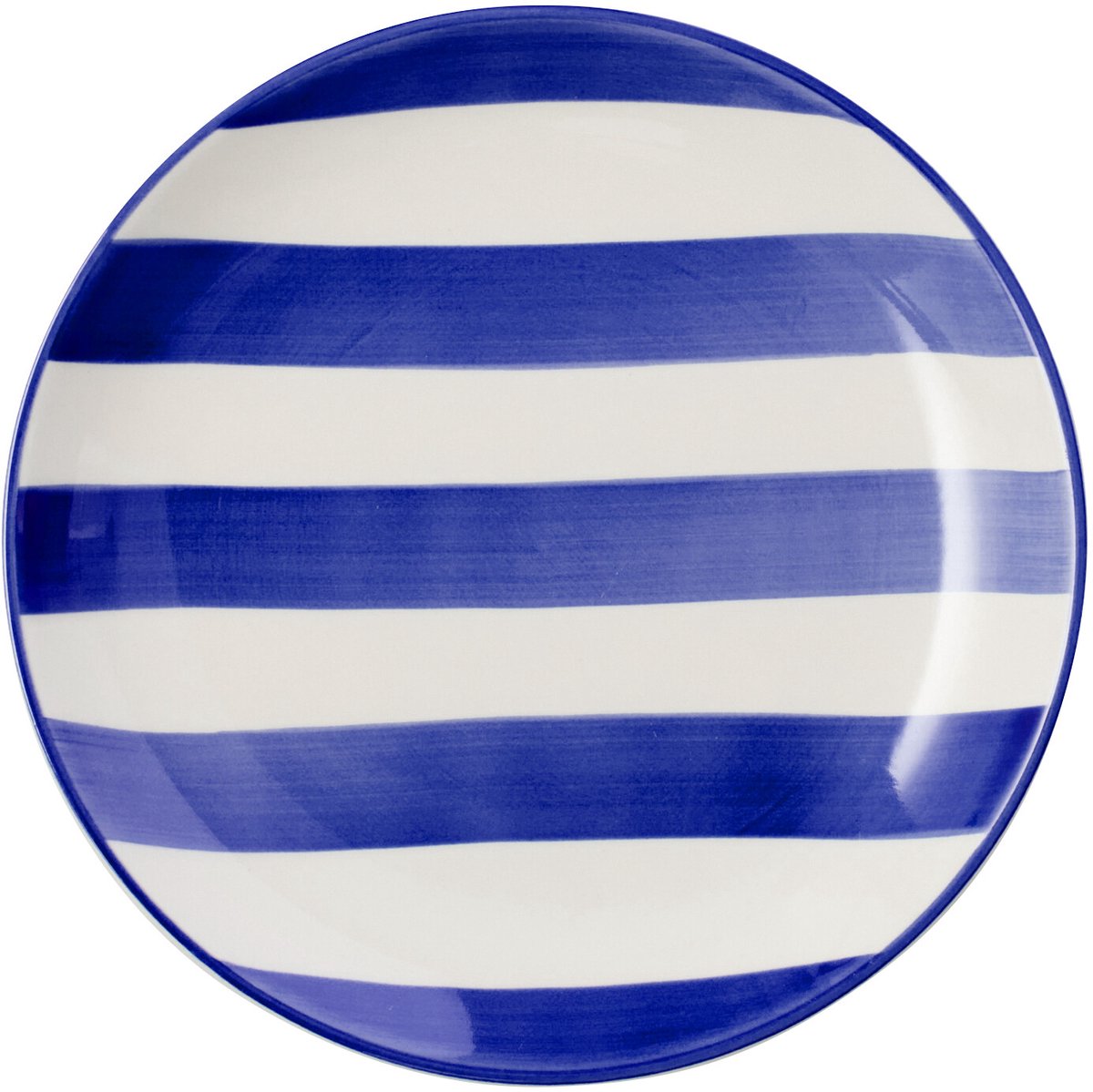 J-Line bord Dessert Gestreept - keramiek - blauw/wit - small - 6 stuks