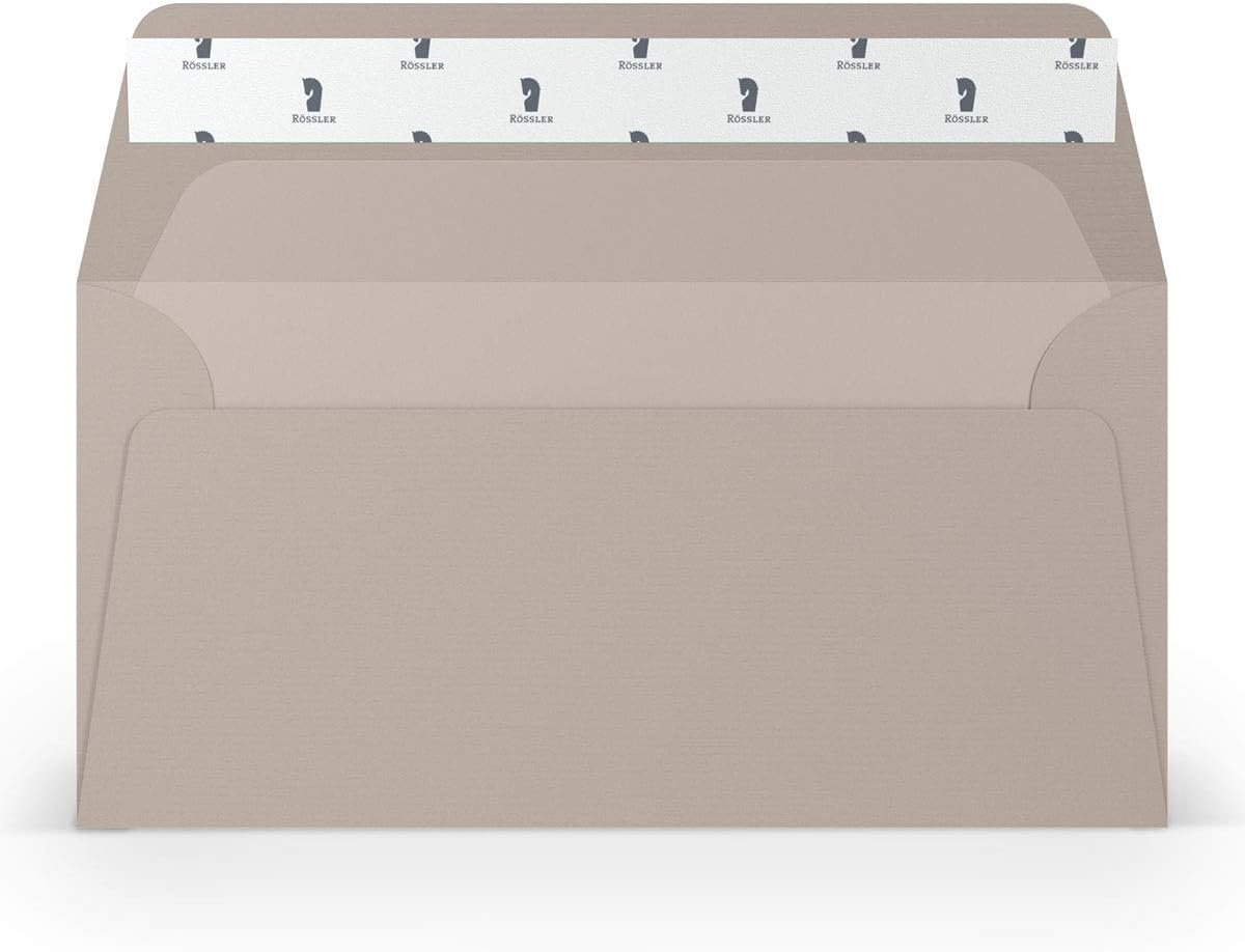 100x DIN Lang Enveloppen DL Zonder Venster - 22x11 cm - Taupe Geribbeld met Zijden Binnenvoering
