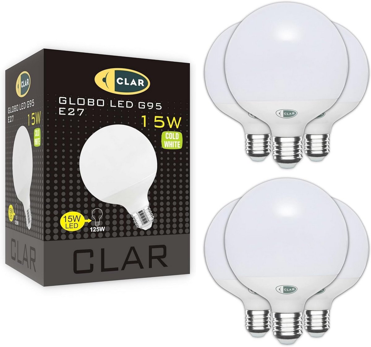 Grote E27 LED Globe Lamp 15W Koel Wit Dimbare Grote Bol Licht (Set van 6)