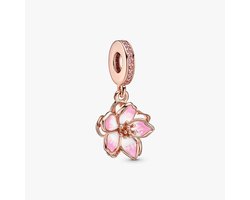 Fler® | Bedel | Past op populaire bedelarmbanden (standaard - 3mm) | Roségouden Bloesem Bedel | kersenbloesem Charm | 925 sterling zilver | Bloem bedel | zirkonia | emaille | Armband Kraal | Valentijnsdag Cadeau | Sinterklaas kado | Kerstcadeau