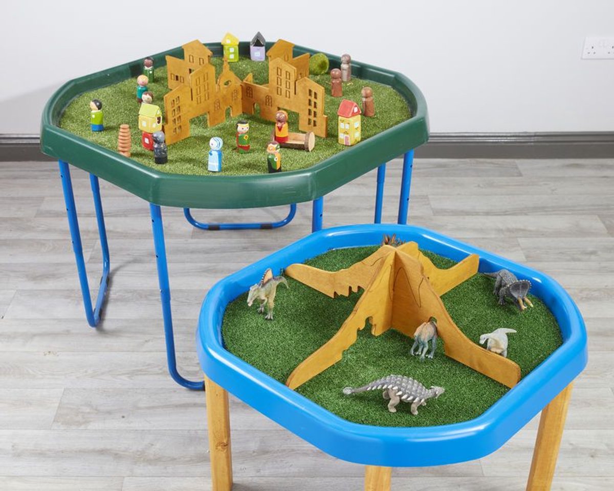 Cosy houten speelset stad vulkaan grot decoratie set van 2 stuks.