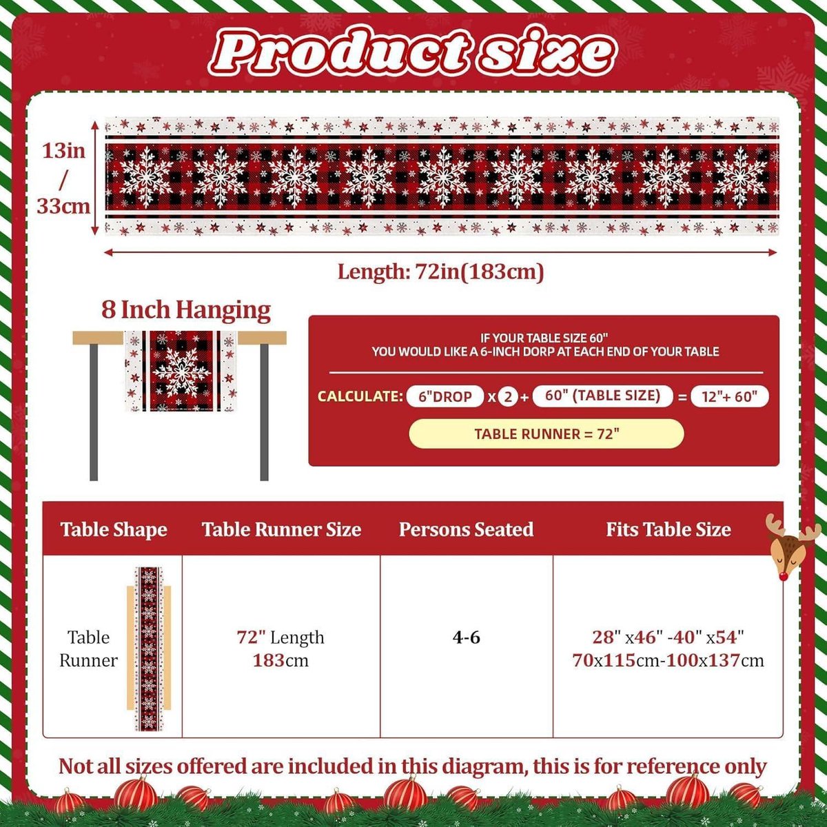 Kerst Tafelloper Rood met Sneeuwvlokken - Feestelijke Tafeldecoratie voor Kerstdiner