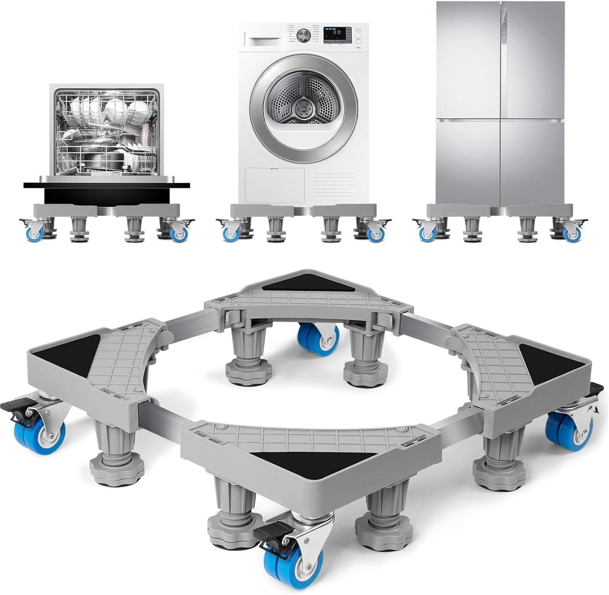 Wasmachine Verhoger - Wasmachine Opbouwmeubel - Wasmachine Sokkel - Anti Slip & Verstelbaar - Ook voor Droger, Koelkast en Vriezer - 300 Kg Draagkracht - 8 Poten en 4 Wielen - Hoogte 42 tot 66 cm - van Imperatoris