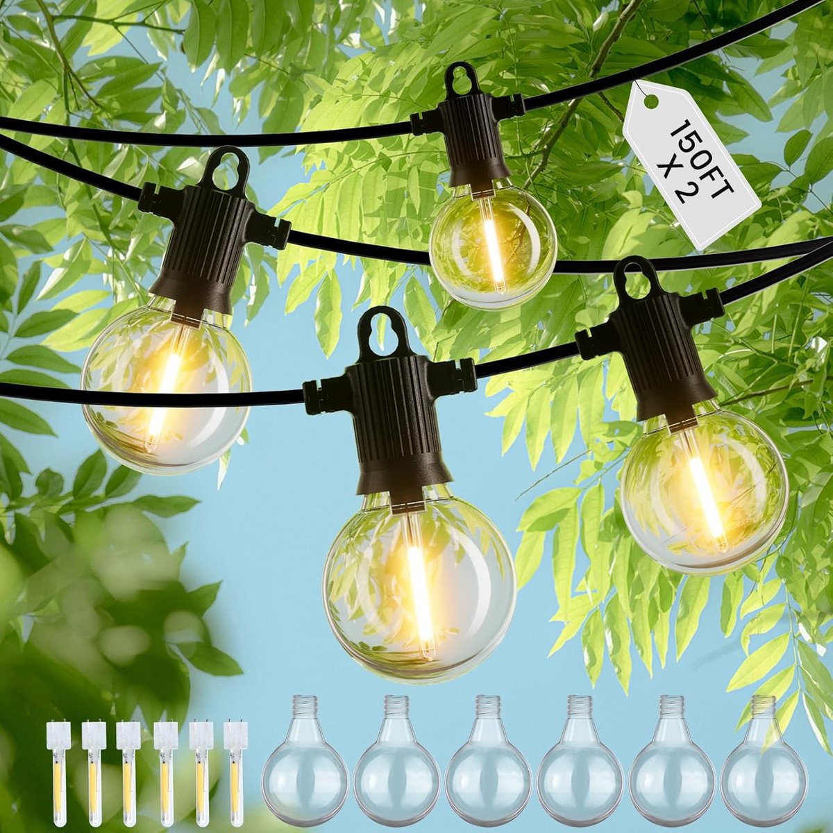 Buitenlampen kousen op touw - 91M/300FT - LED-reeks - 146+6 stuks - IP65 - Dimbaar - Serie