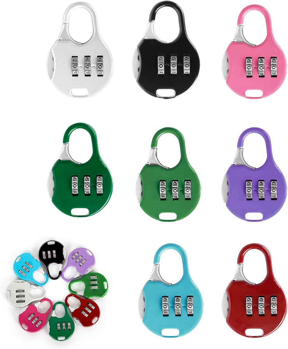 8 Mini Hangsloten Combinatie 3 Cijfers – Veilig Bagageslot voor Koffer Rugzak Aktenkasten