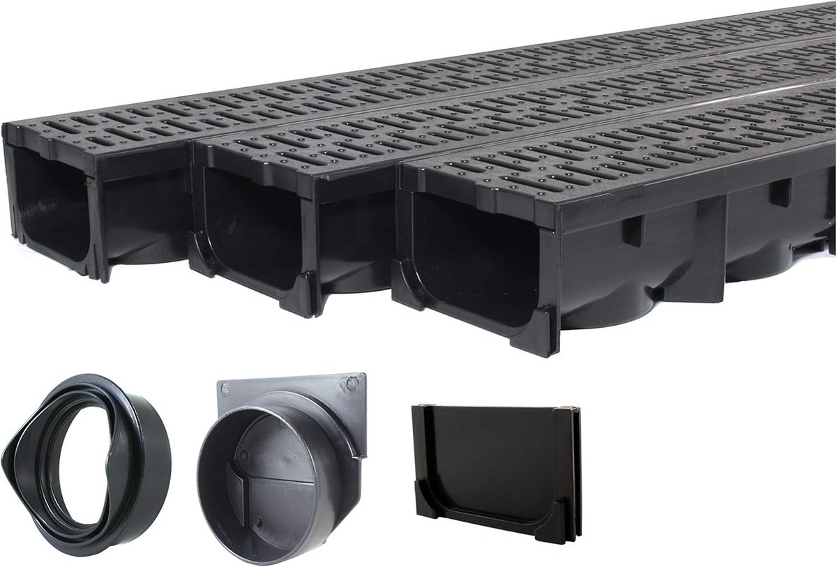 Drainage Trench Set - Kanaalafvoer met rooster - 39 inch - Zwart
