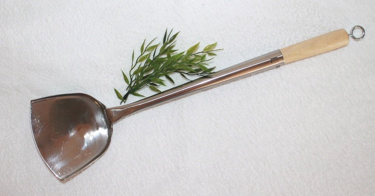 Wokspatel met houten handvat, roestvrij staal, 49 cm