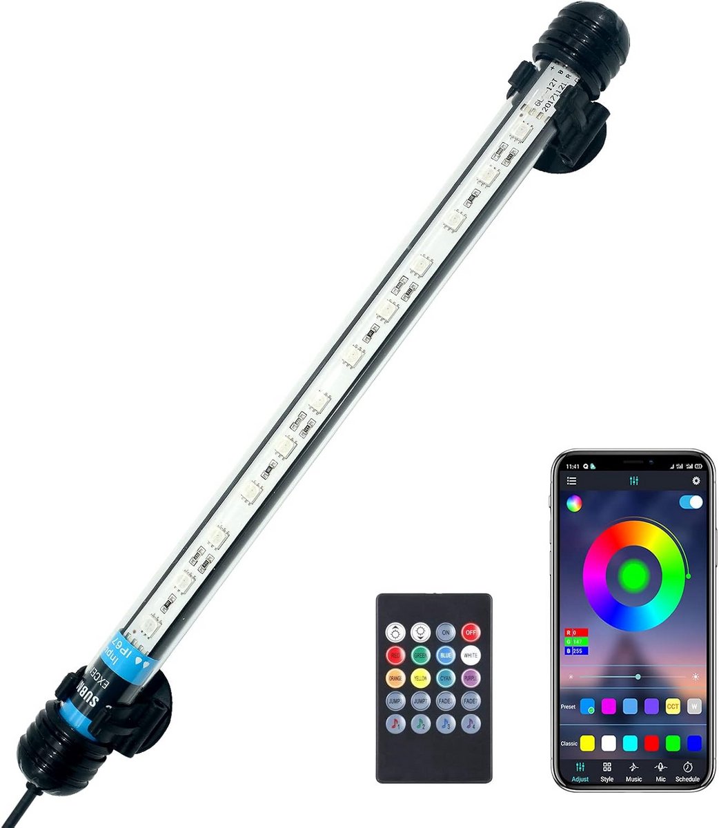 LED Aquariumverlichting met Smart App Besturing - Dimbare Bluetooth Lamp met Muzieksynchronisatie - RGB Verlichting voor Aquariums, Tuinvijvers en Kajakken