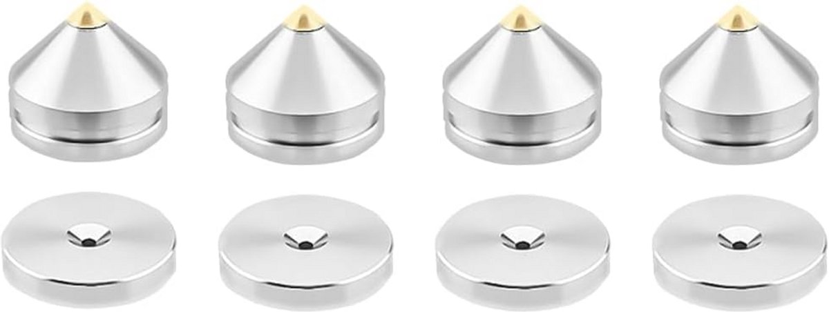 4x Luidspreker Spikes Isolatievoeten Zilver Metaal met Zelfklevende Pads voor HiFi Audio
