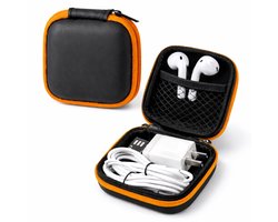 Oortjes Opberg Hoesje Voor Earphnes I Case Voor In-ear koptelefoon I Oortyejs Case | Headphone Organizer | Opbergcase Laadkabels I Zwart/Oranje