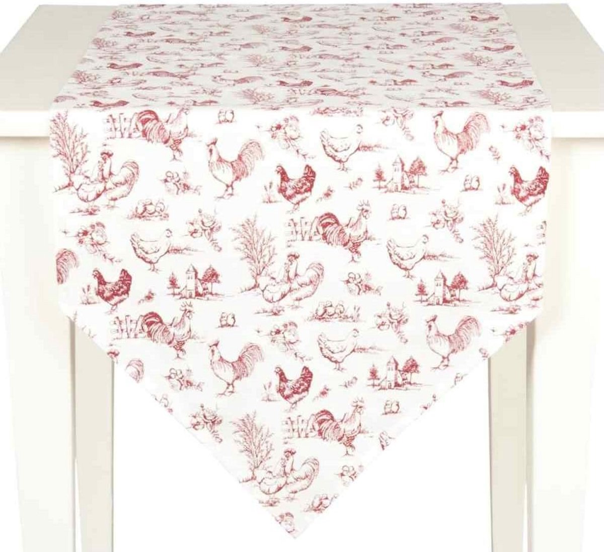 Tafelloper Katoen Rood Kippen Familie 50x160 cm