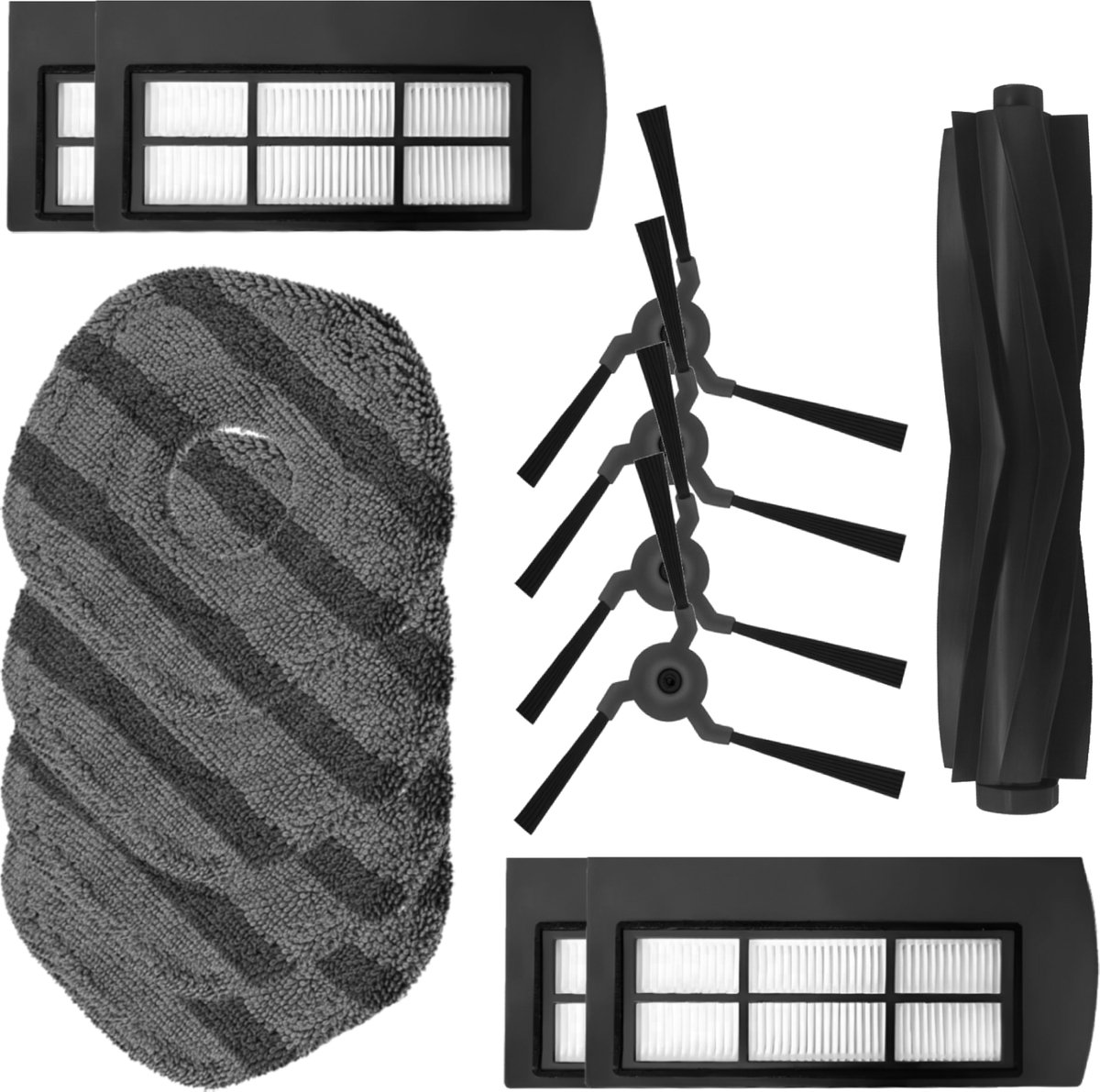 4x Mop pad, 4x Filter, 4x Zijborstel, 1x Hoofdborstel Set geschikt voor Eufy X9 Pro