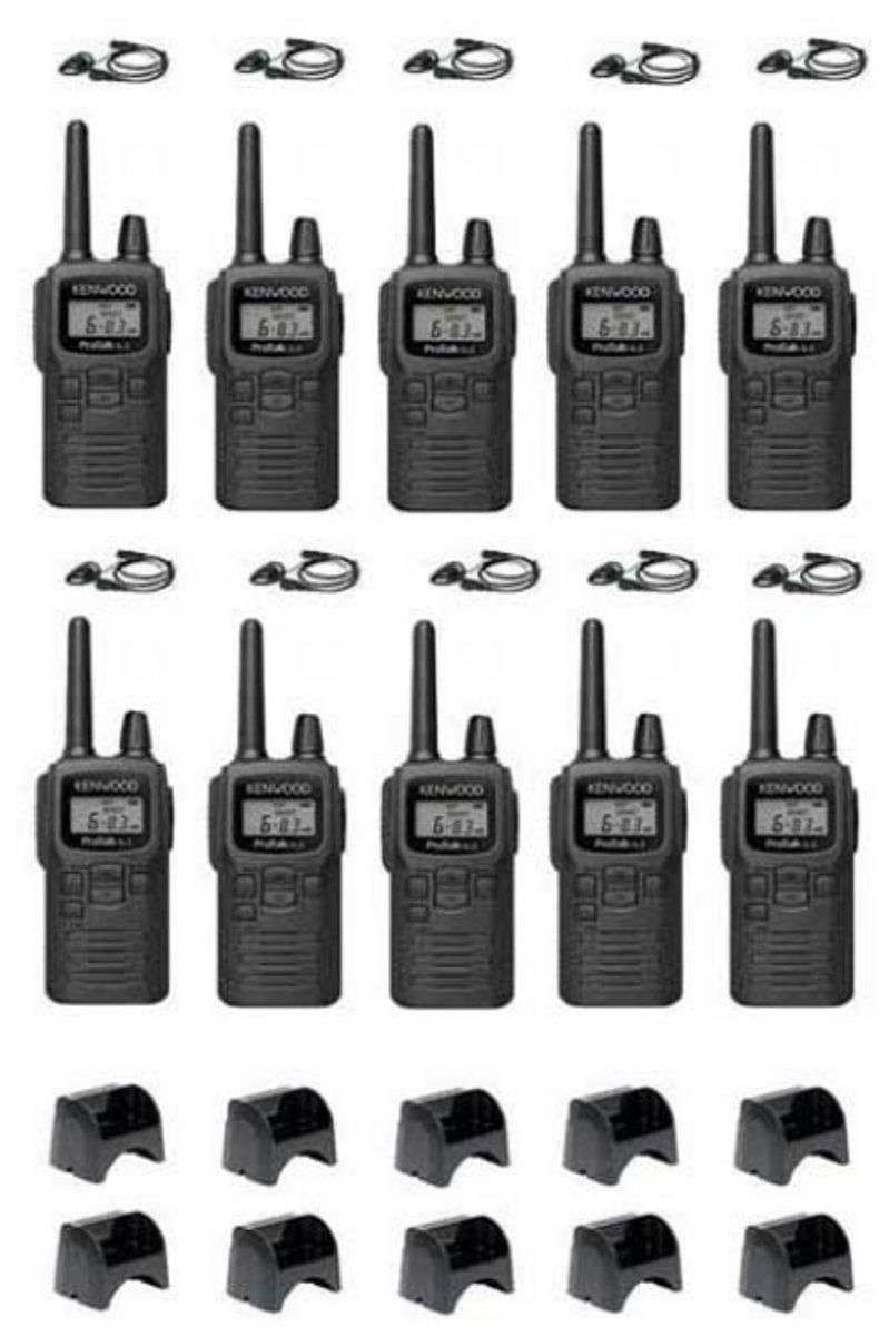 Set van 10 Kenwood PKT-300 ProTalk XLS IP52 PMR446 mini portofoons en D-shape oortje