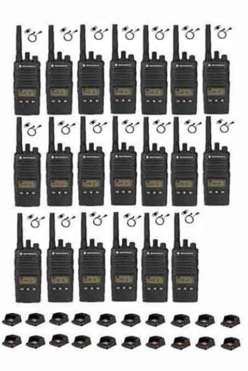 Set van 20 Motorola XT460 IP55 PMR446 met D-shape oortje M1 2-Pins en tafellader