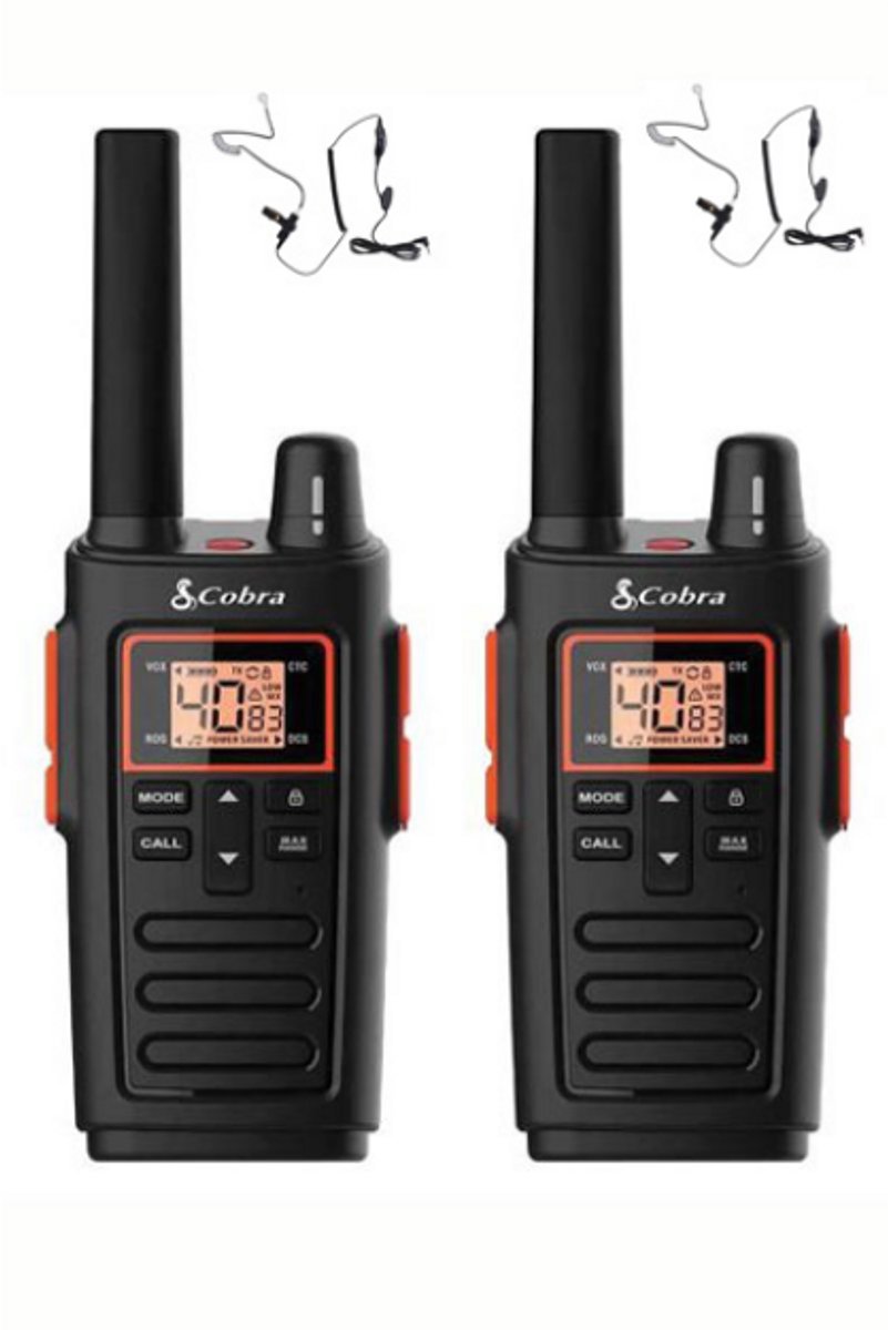 Set van 2 Cobra RX380 PMR446 portofoons IPX2 met beveiliging oortje