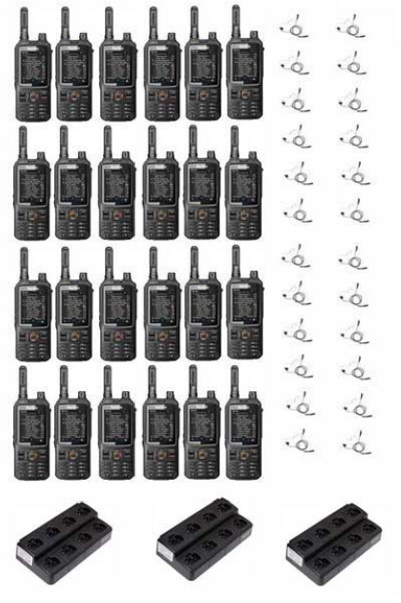 Set van 24 Inrico T320 V2 4G LTE Zello Portofoon, GPS, Wifi met multilader en beveiliging oortje