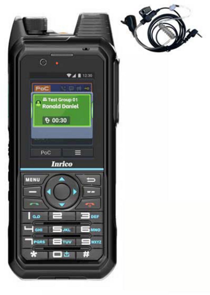 Inrico T330 4G LTE Zello Smart Portofoon IP68 met beveiliging oortje