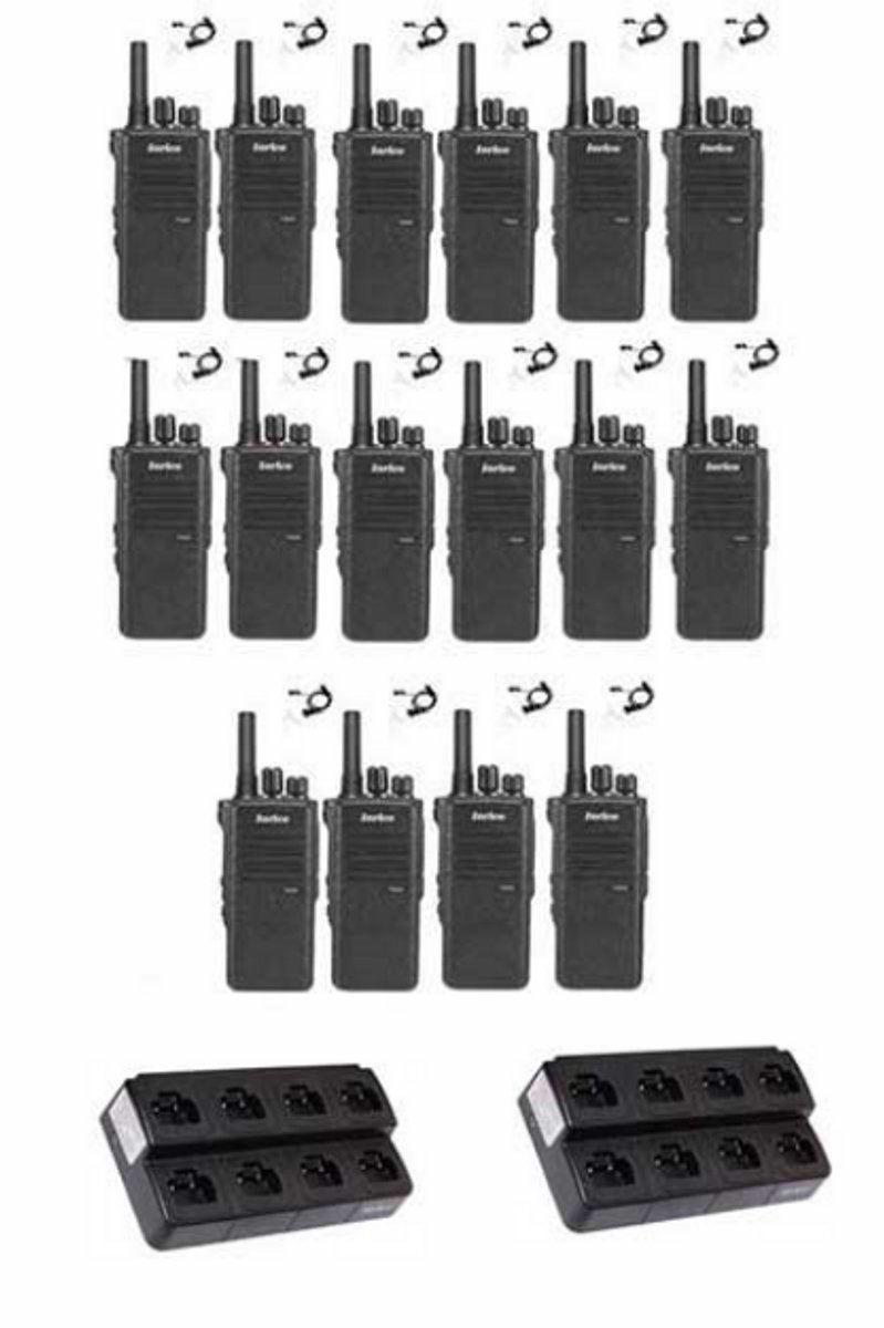 Set van 16 Inrico T522A IP66 4G LTE POC Zello Portofoon K1 2-Pins met multilader en beveiligingoortje
