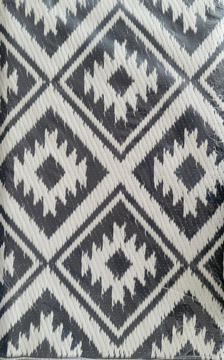 Tuinkleed zwart wit 120x180 cm - vloerkleed voor buiten in tuin in overkapping of terras - gezellig tuintapijt voor terras