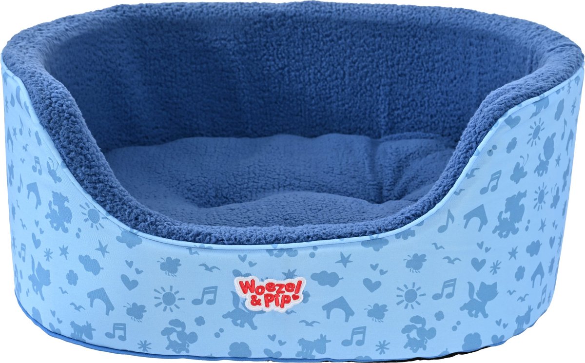 Woezel & Pip slaapmand hoge rand blauw 70cm