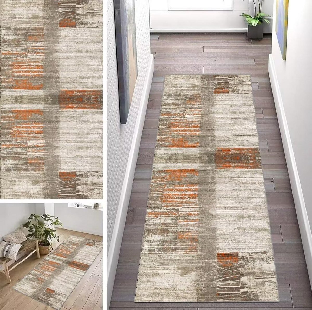 Abstracte Boho Vloerkleed Loper Antislip Wasbaar voor Gang en Woonkamer