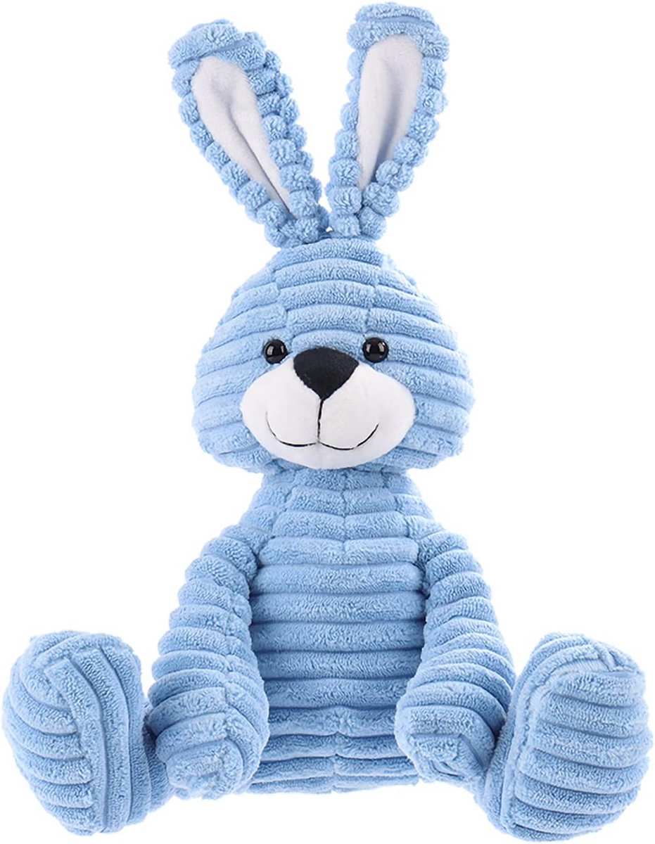 Zacht Geribbeld Fluweel Konijn Knuffel Lichtblauw 23 cm