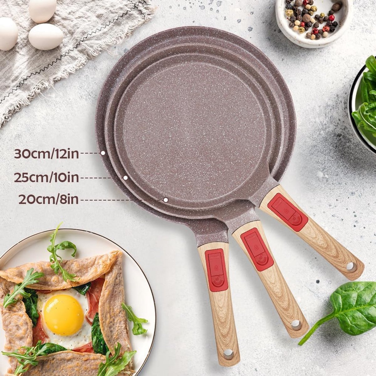Keramische Crêp Pan 25 cm met Afneembaar Handvat - Ideaal voor Pannenkoeken en Dosa