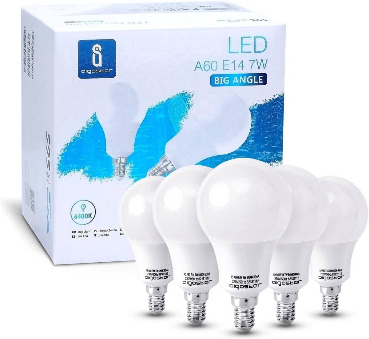 Set van 5 LED Lampen E14 Fitting - 7W - Daglicht 6400K - 595 Lumen - Lange Levensduur