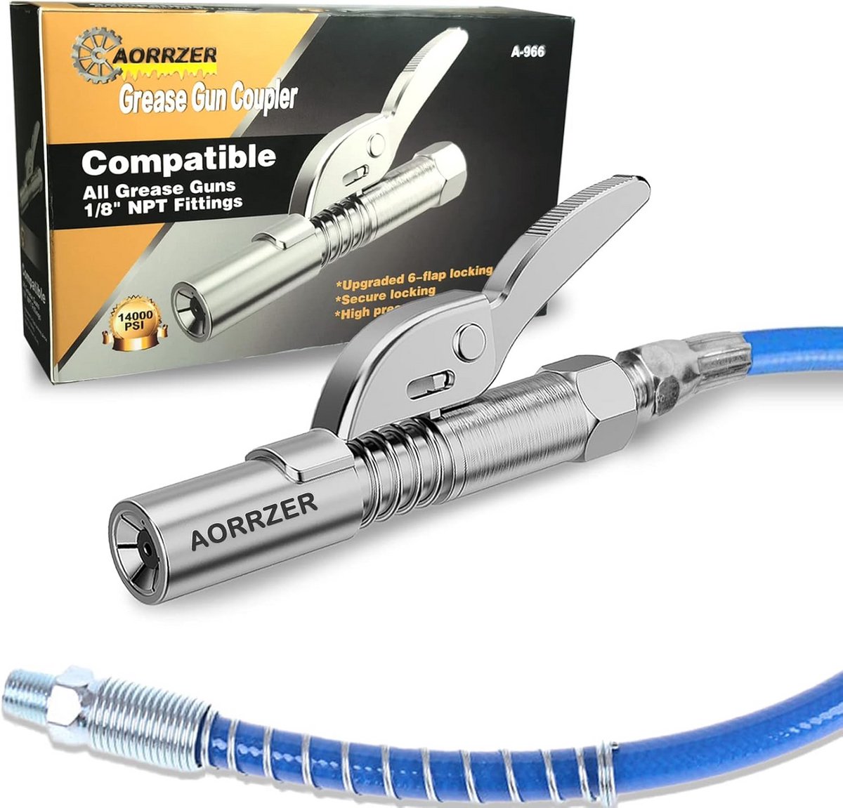 Vetpistool Koppeling Snelkoppeling met Flexibele Slang 30,5 cm | 12000 PSI Lekvrij
