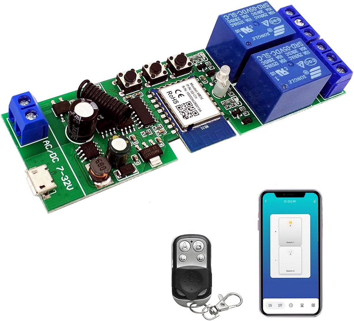 Draadloze Wifi Smart Switch Relaismodule met RF Afstandsbediening voor Tuya Smartlife of Garagedeur