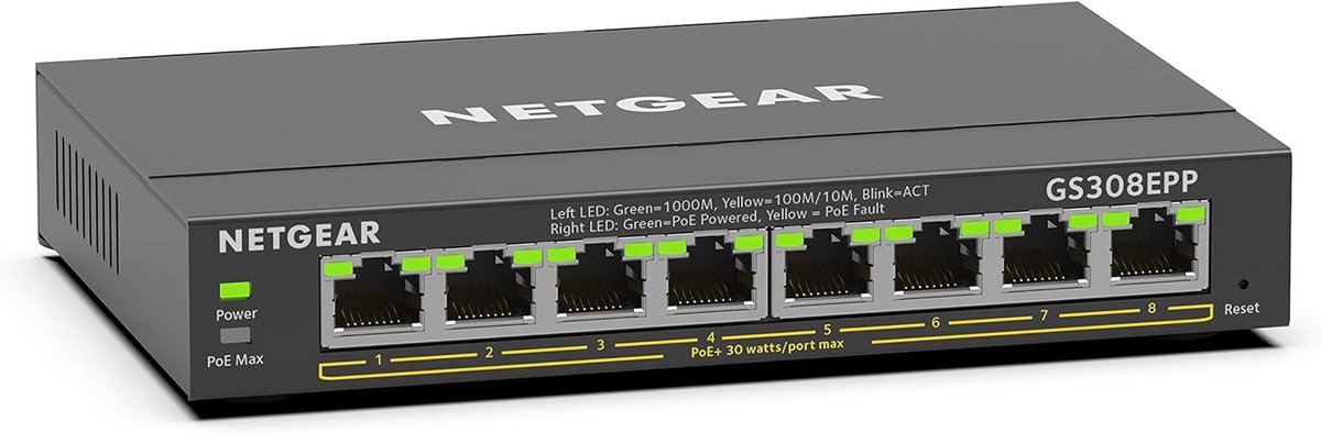 Gigabit PoE+ Switch 8 Poorten (123W Totaal) - Desktop/Muur Montage