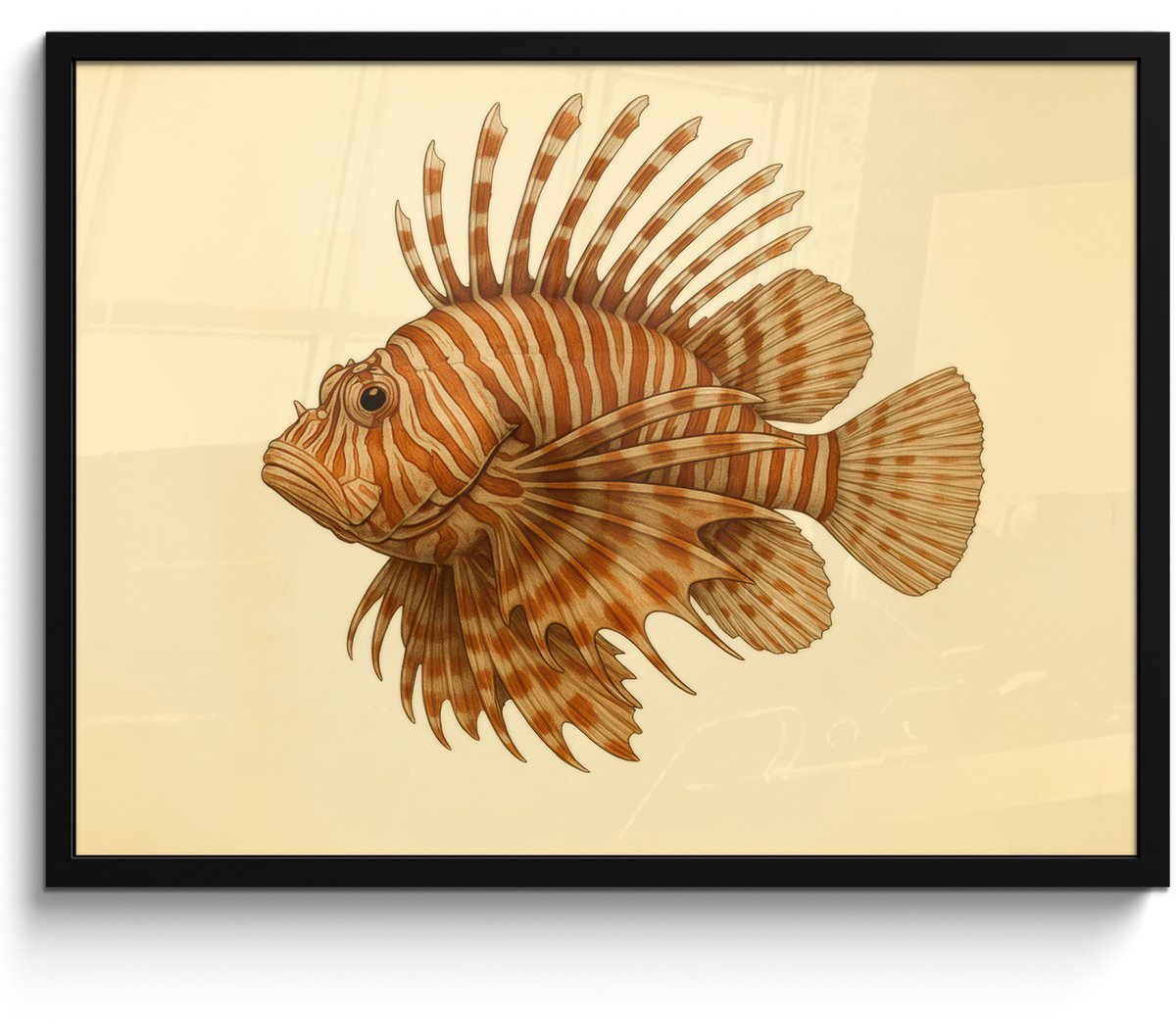 FrameYourWall Poster in lijst - Fotolijst 70x50 cm - Posters - Strepen - Vis - Rond - Stekels - Posterlijst zwart - Decoratie - Wanddecoratie woonkamer - Muurdecoratie slaapkamer Vis - Stekels