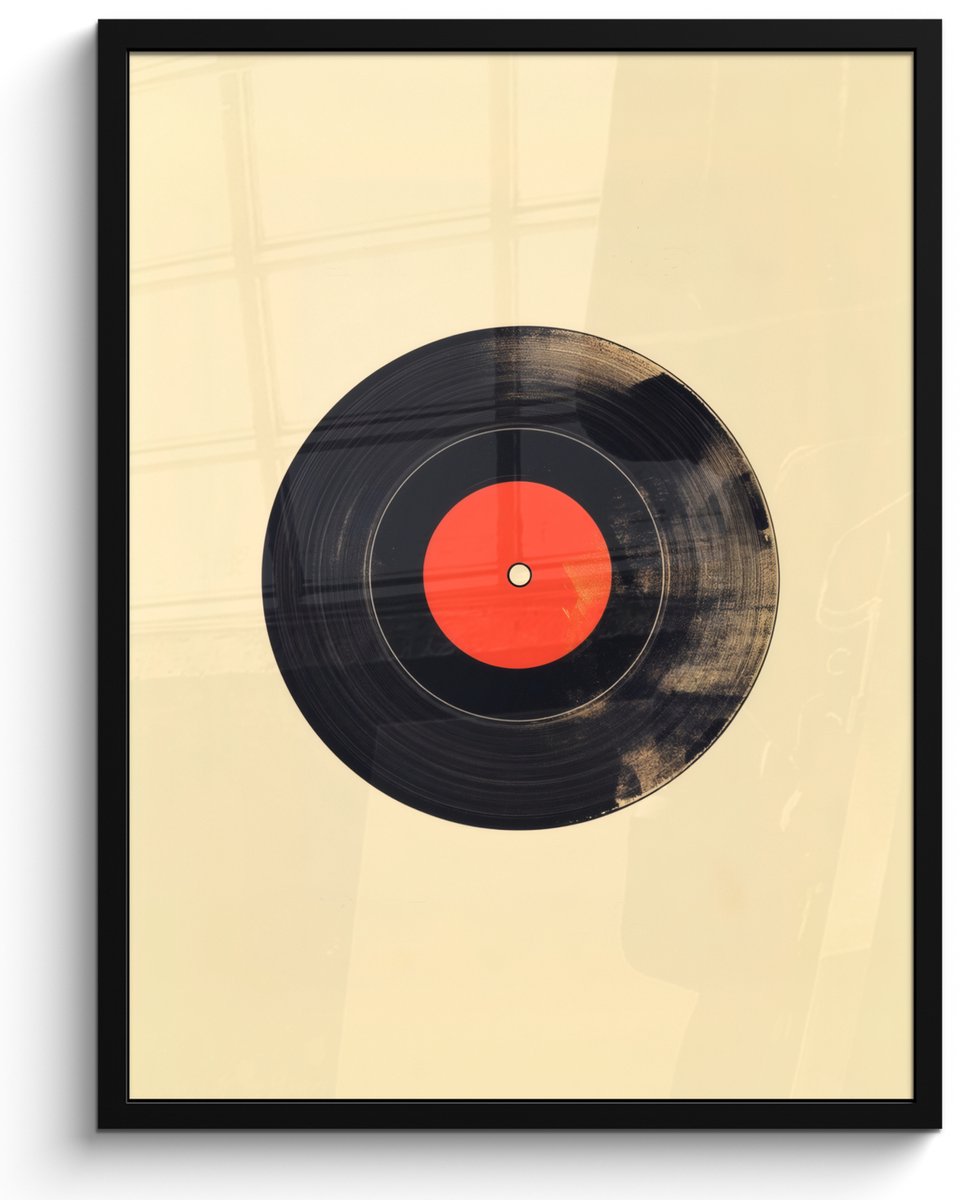 FrameYourWall Poster in lijst - Fotolijst 50x70 cm - Posters - Illustratie - Vinylplaat - Beige - Vintage - Posterlijst zwart - Decoratie - Wanddecoratie woonkamer - Muurdecoratie slaapkamer