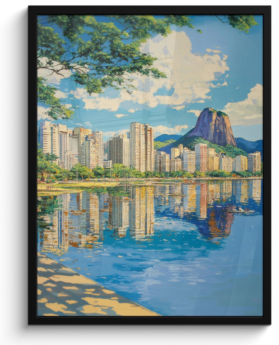 FrameYourWall Poster in lijst - Fotolijst 50x70 cm - Posters - Berg - Skyline - Strand - Water - Posterlijst zwart - Decoratie - Wanddecoratie woonkamer - Muurdecoratie slaapkamer Berg - Gebouwen