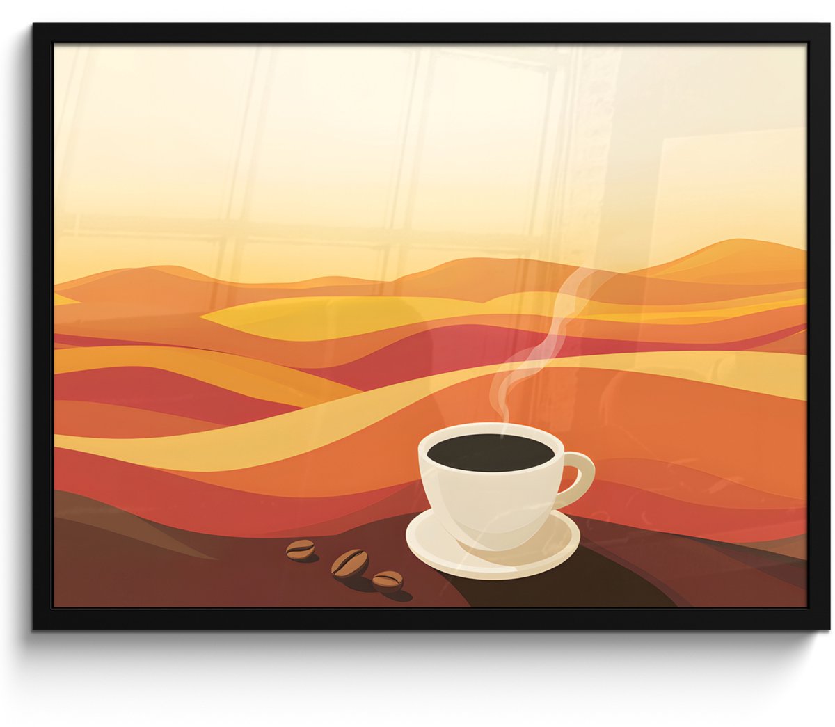 FrameYourWall Poster in lijst - Fotolijst 70x50 cm - Posters - Koffie - Landschap - Oranje - Koffiebonen - Posterlijst zwart - Decoratie - Wanddecoratie woonkamer - Muurdecoratie slaapkamer