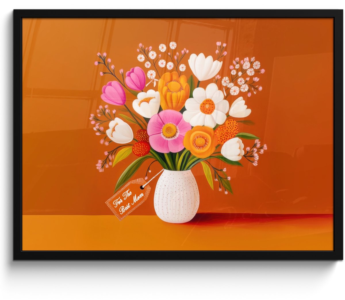 FrameYourWall Poster in lijst - Fotolijst 70x50 cm - Posters - Vaas - Bloemen - Oranje - Posterlijst zwart - Decoratie - Wanddecoratie woonkamer - Muurdecoratie slaapkamer