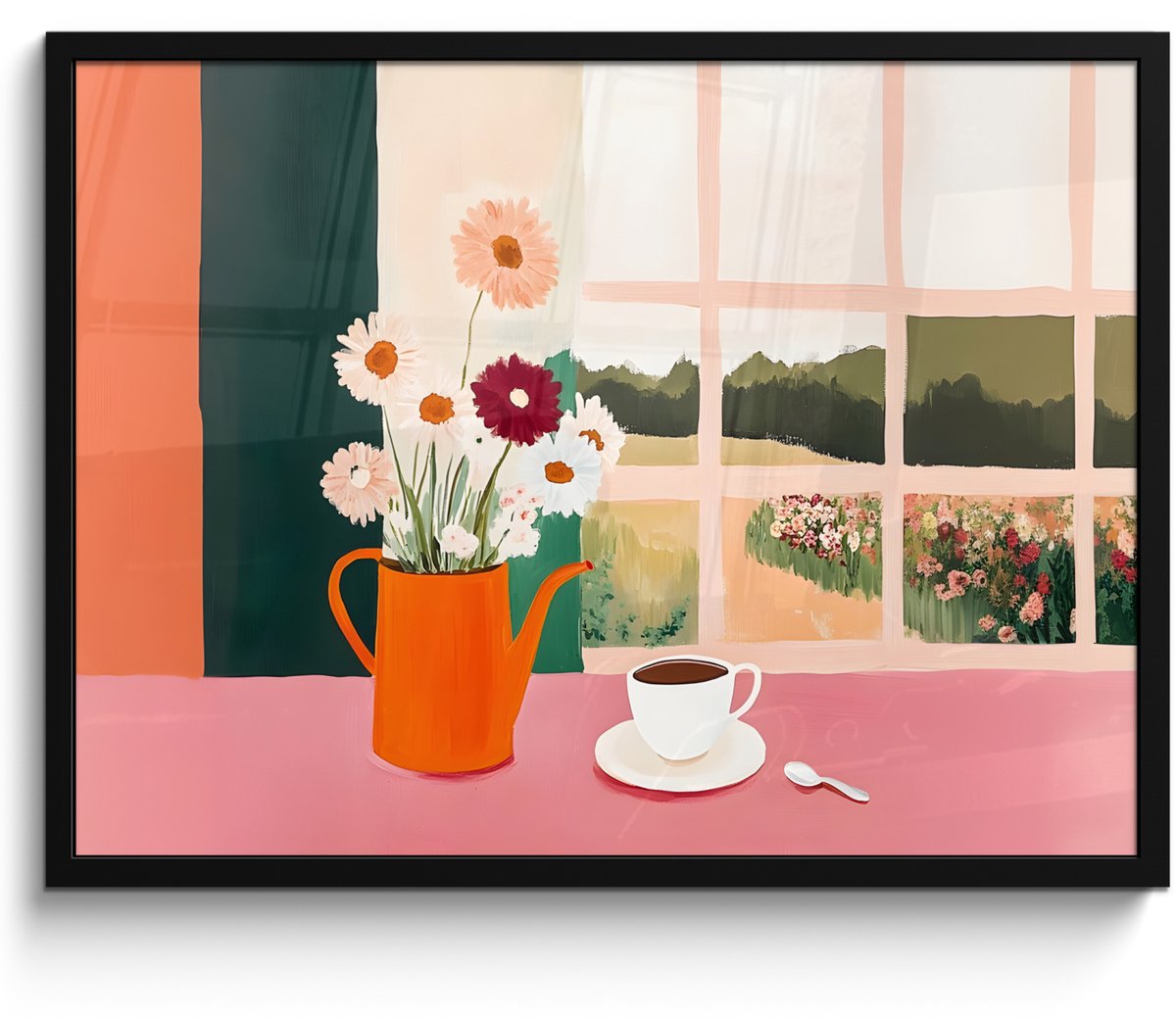 FrameYourWall Poster in lijst - Fotolijst 70x50 cm - Posters - Bloemen - Koffie - Raam - Posterlijst zwart - Decoratie - Wanddecoratie woonkamer - Muurdecoratie slaapkamer