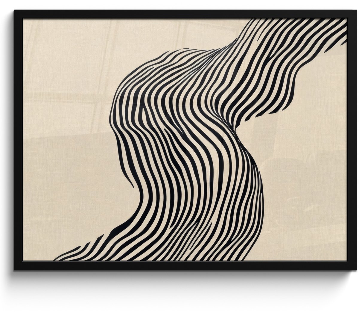 FrameYourWall Poster in lijst - Fotolijst 70x50 cm - Posters - Golvend - Lijnen - Abstract - Silhouet - Posterlijst zwart - Decoratie - Wanddecoratie woonkamer - Muurdecoratie slaapkamer Lijnen - Golvend