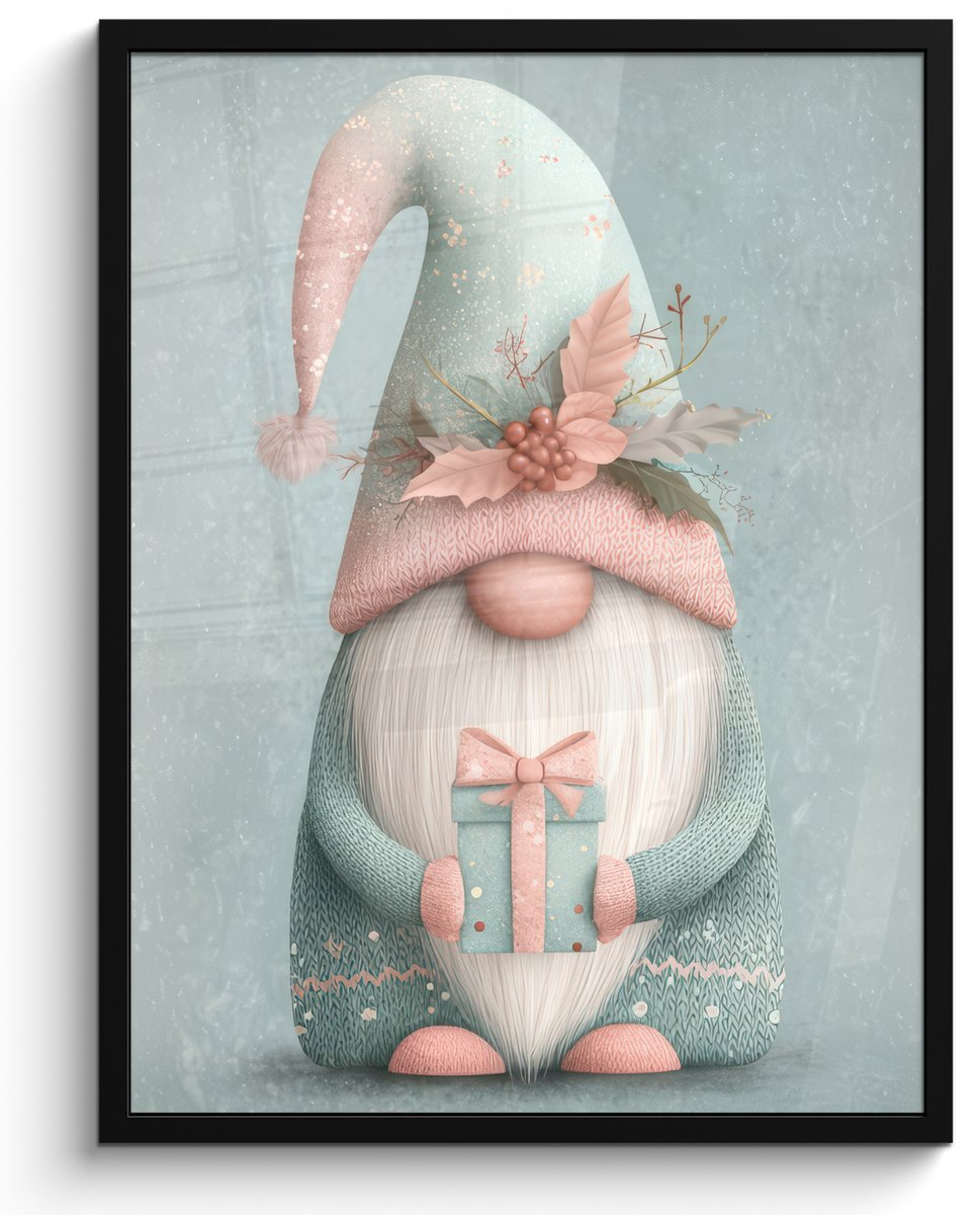 FrameYourWall Poster in lijst - Fotolijst 50x70 cm - Posters - Kerstgnome - Cadeau - Groen - Posterlijst zwart - Decoratie - Wanddecoratie woonkamer - Muurdecoratie slaapkamer - Kerstversiering - Kerstdecoratie voor binnen - Kerstmis