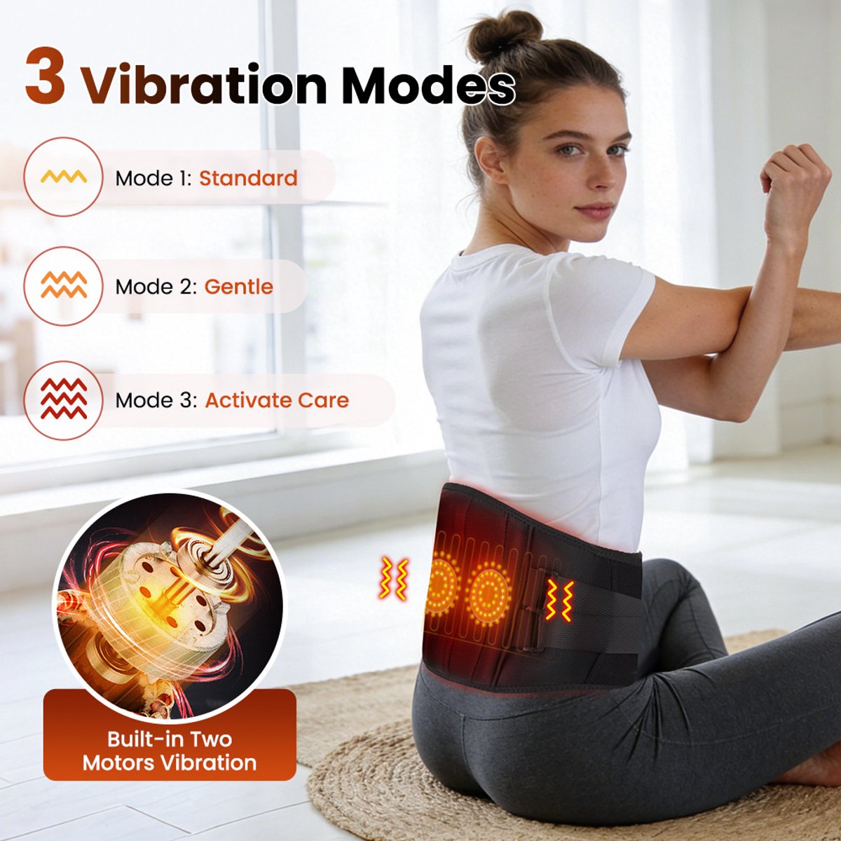 WK Draadloze Verwarmde Massage Tailleband – 2 Motoren – 3 Warmtestanden (48–58℃) – Infrarood Snelle Verwarming – 15 Min Timer – Buik- & Lendenondersteuning – Oplaadbaar via Type-C — cadeau in Verzorging - foto 5
