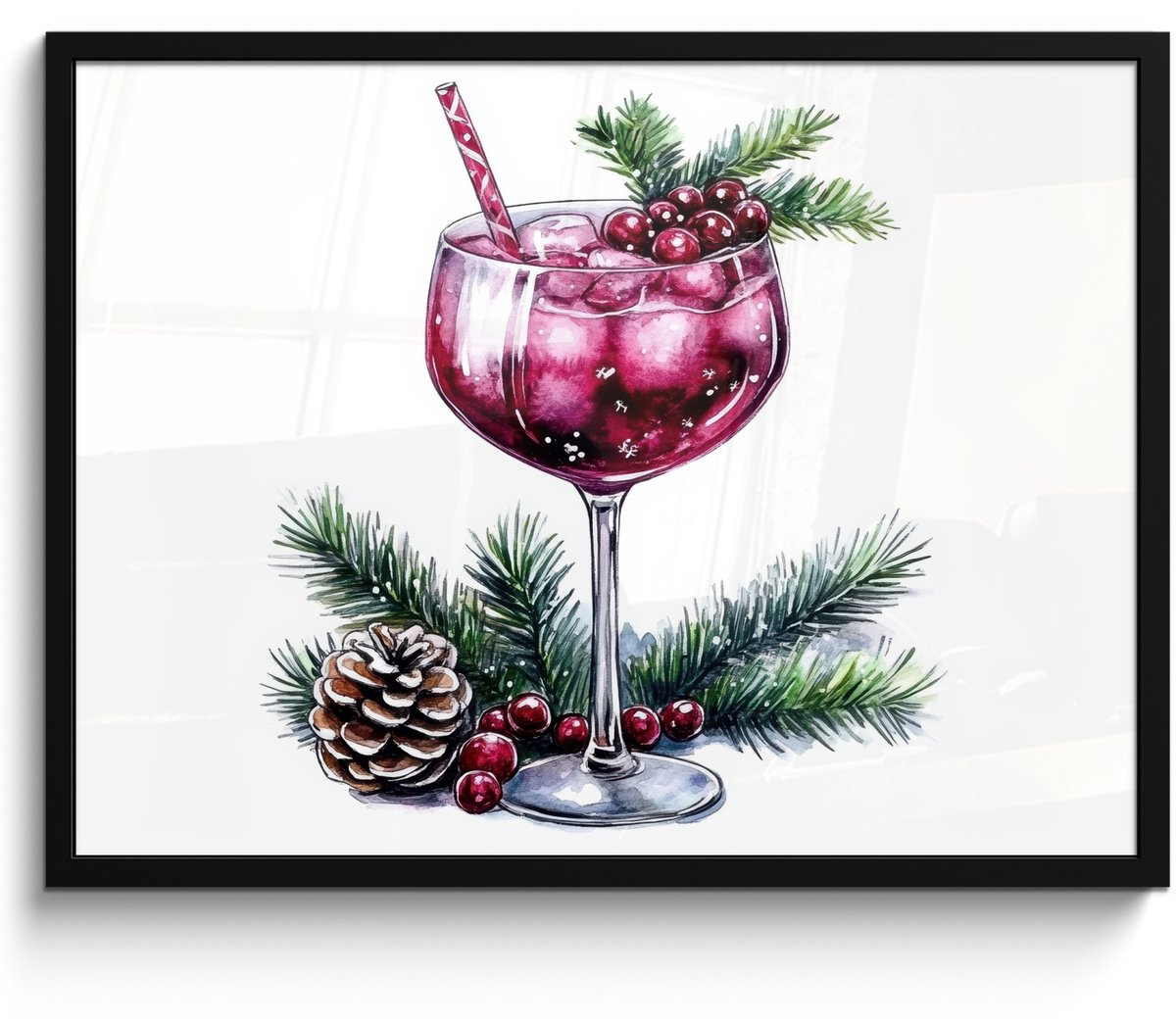 FrameYourWall Poster in lijst - Fotolijst 70x50 cm - Posters - Winter - Cocktail - Decoratie - Drank - Kerst - Posterlijst zwart - Decoratie - Wanddecoratie woonkamer - Muurdecoratie slaapkamer - Kerstversiering - Kerstdecoratie voor binnen - Kerstmis Cocktail - Winter