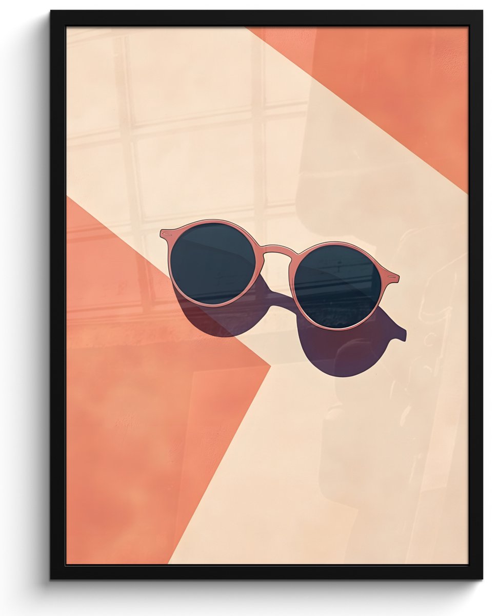 FrameYourWall Poster in lijst - Fotolijst 50x70 cm - Posters - Zonnebril - Schaduw - Oranje - Minimalistisch - Posterlijst zwart - Decoratie - Wanddecoratie woonkamer - Muurdecoratie slaapkamer