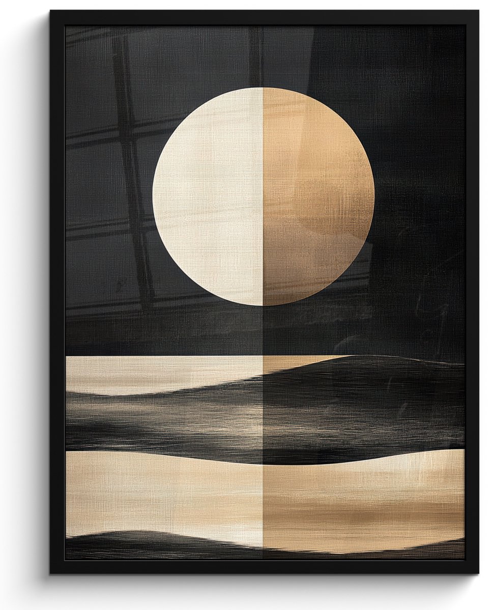 FrameYourWall Poster in lijst - Fotolijst 50x70 cm - Posters - Maan - Cirkel - Goud - Posterlijst zwart - Decoratie - Wanddecoratie woonkamer - Muurdecoratie slaapkamer