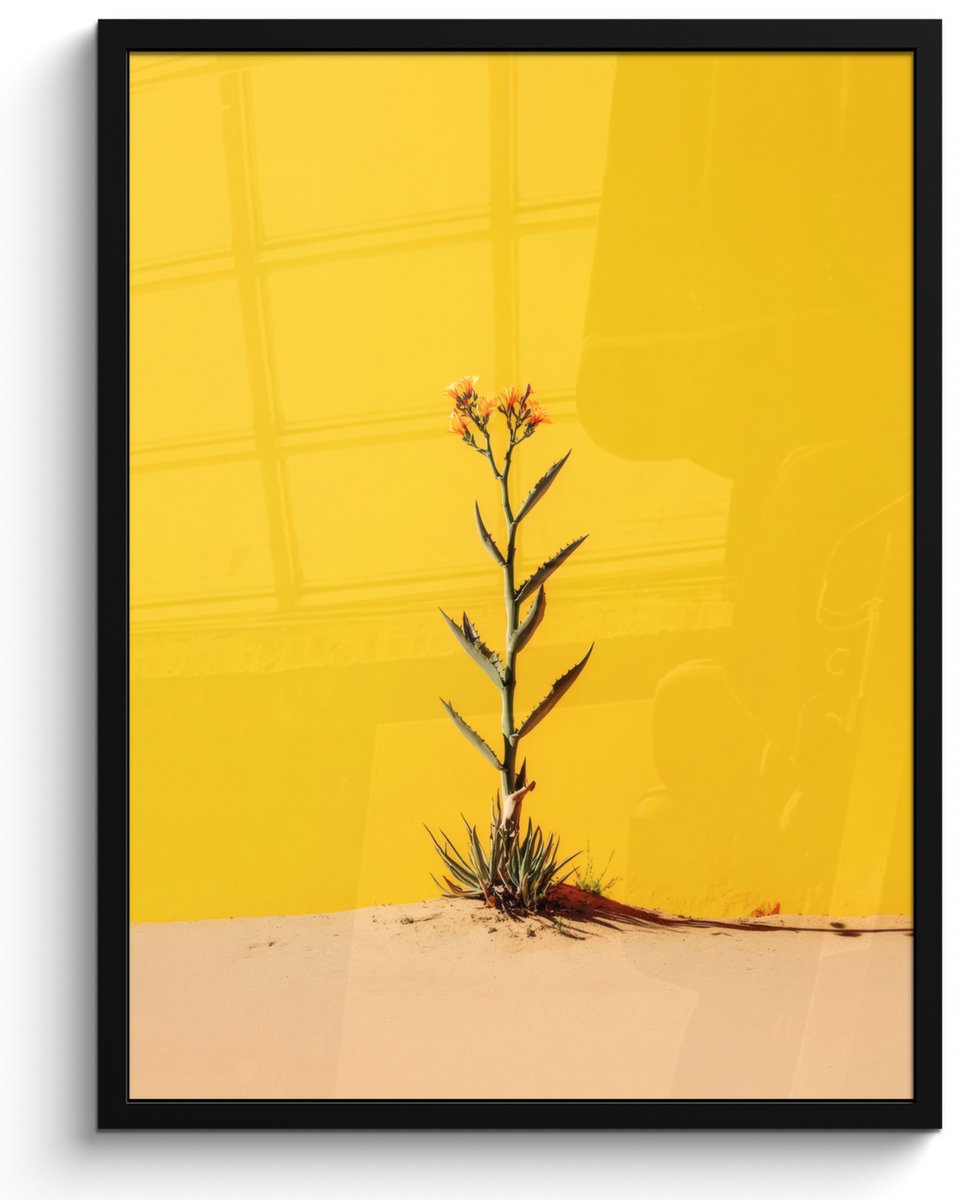 FrameYourWall Poster in lijst - Fotolijst 50x70 cm - Posters - Zand - Plant - Geel - Minimalitisch - Posterlijst zwart - Decoratie - Wanddecoratie woonkamer - Muurdecoratie slaapkamer Zand - Pland