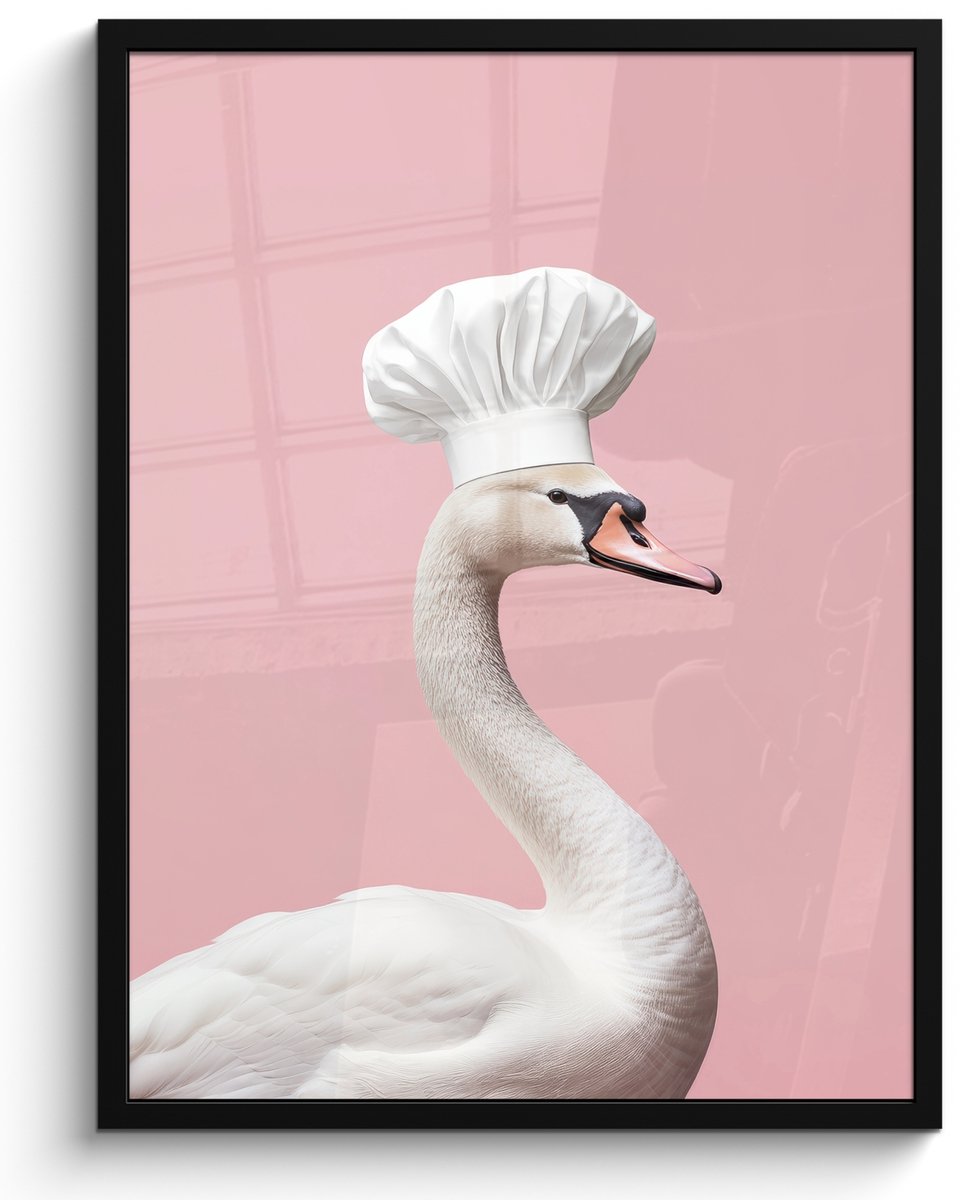 FrameYourWall Fotolijst inclusief poster - Posterlijst 50x70 cm - Posters - Zwaan - Koksmuts - Mooi - Klassiek - Foto in lijst - Keuken decoratie muur - Wanddecoratie accessoires - Muurdecoratie - Schilderijen Koksmuts - Zwaan
