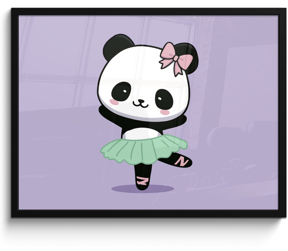 FrameYourWall Poster in lijst - Fotolijst 70x50 cm - Posters - Panda - Paars - Sierlijk - Kawaii - Posterlijst zwart - Decoratie - Wanddecoratie woonkamer - Muurdecoratie slaapkamer